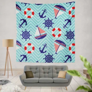 Baby Marine Anchor Sailboats Pattern Wall Tapestry