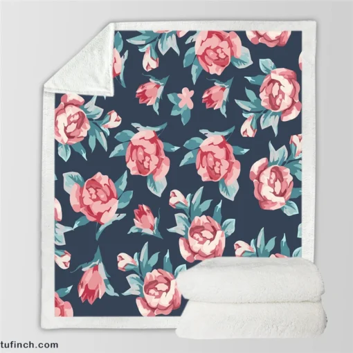 Baby Roses Hand Paint Sherpa Fleece Blanket