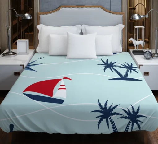 Baby Sailboat Palm Tree Duvet Cover