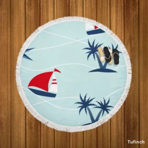 Baby Sailboat Palm Tree Round Beach Towel