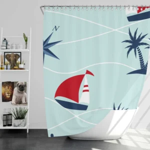 Baby Sailboat Palm Tree Shower Curtain