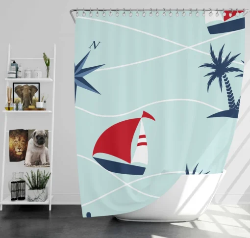 Baby Sailboat Palm Tree Shower Curtain