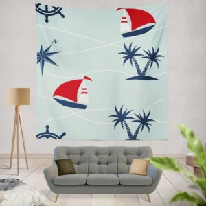 Baby Sailboat Palm Tree Wall Tapestry