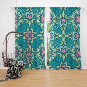 Ball Blue Pink Mexican Talavera Pattern Curtain