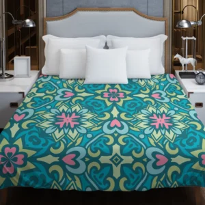 Ball Blue Pink Mexican Talavera Pattern Duvet Cover