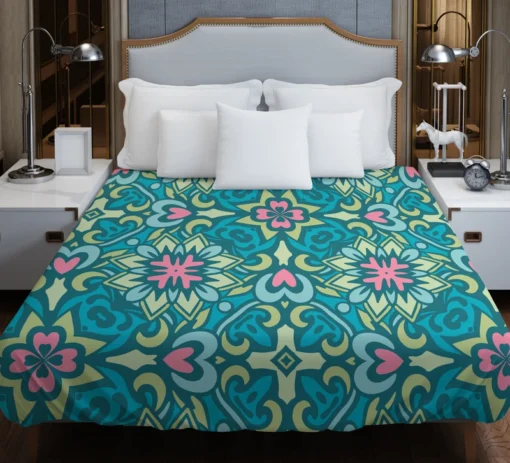 Ball Blue Pink Mexican Talavera Pattern Duvet Cover