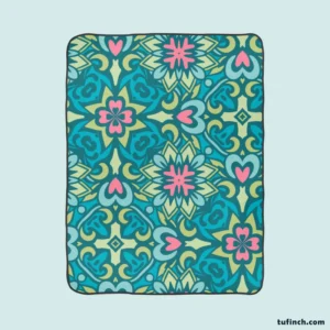 Ball Blue Pink Mexican Talavera Pattern Fleece Blanket 1