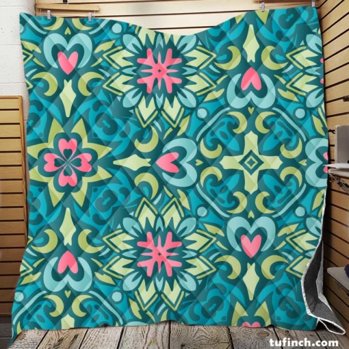 Ball Blue Pink Mexican Talavera Pattern Quilt Blanket