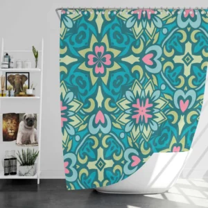 Ball Blue Pink Mexican Talavera Pattern Shower Curtain