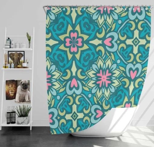 Ball Blue Pink Mexican Talavera Pattern Shower Curtain