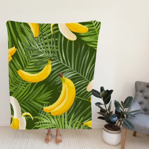 Banana Palm Leaf Pattern Fleece Blanket