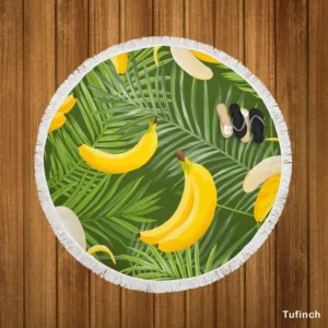 Banana Palm Leaf Pattern Round Beach Towel