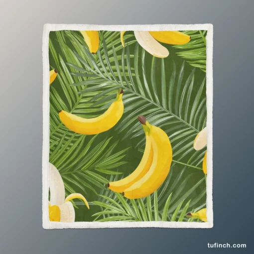 Banana Palm Leaf Pattern Sherpa Fleece Blanket 1