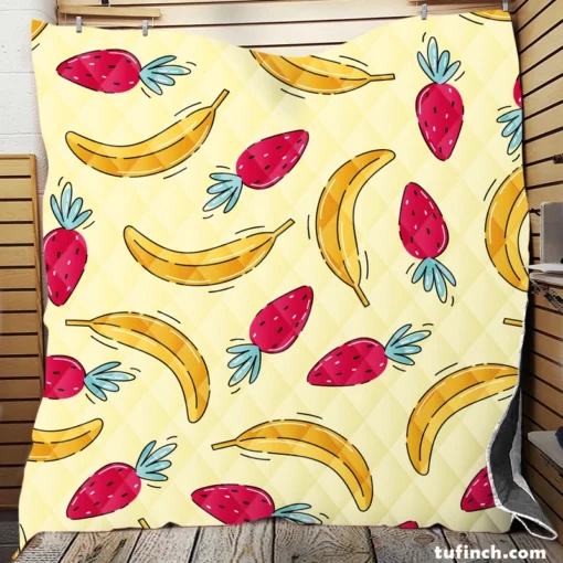 Banana Strawberry Pattern Quilt Blanket