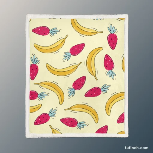 Banana Strawberry Pattern Sherpa Fleece Blanket 1