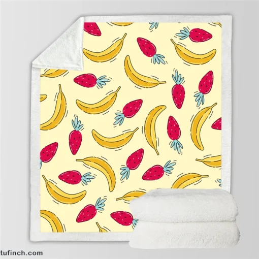 Banana Strawberry Pattern Sherpa Fleece Blanket