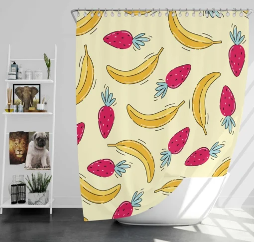 Banana Strawberry Pattern Shower Curtain