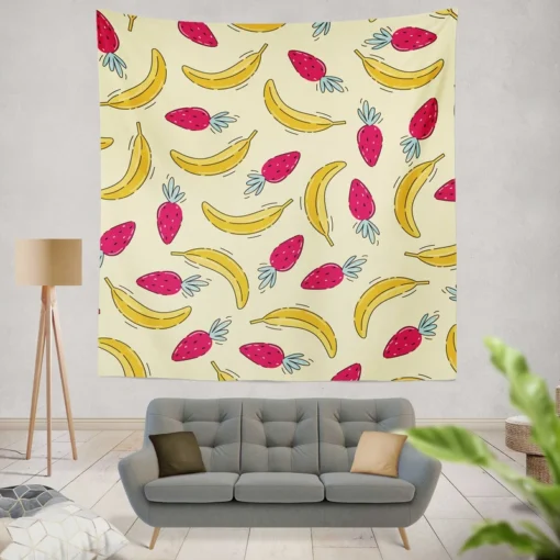 Banana Strawberry Pattern Wall Tapestry