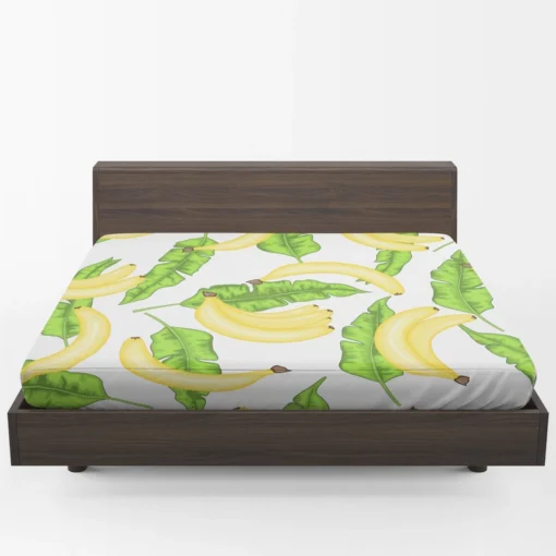 Bananas Banana Leaves Fitted Sheet 1