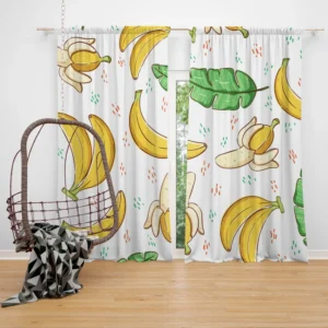 Bananas Banana Leaves Pattern Curtain