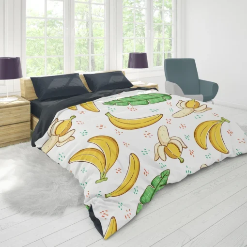 Bananas Banana Leaves Pattern Duvet Cover 1