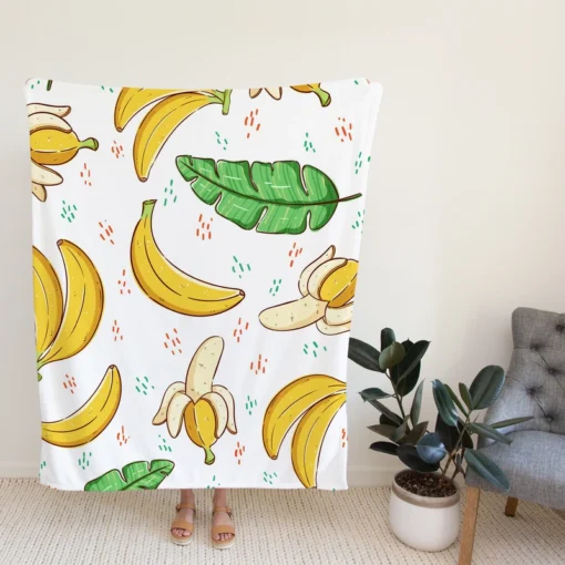 Bananas Banana Leaves Pattern Fleece Blanket