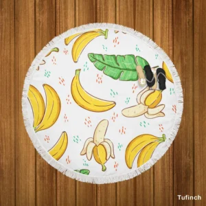 Bananas Banana Leaves Pattern Round Beach Towel