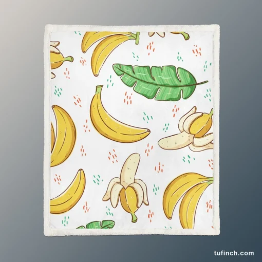 Bananas Banana Leaves Pattern Sherpa Fleece Blanket 1