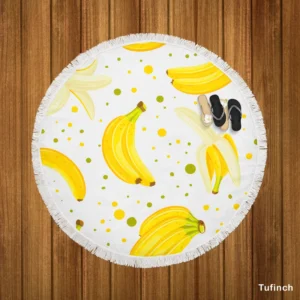 Bananas Pattern White Background Round Beach Towel