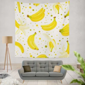 Bananas Pattern White Background Wall Tapestry