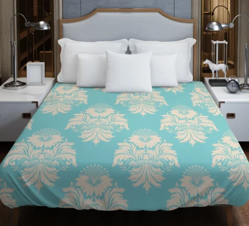 Baroque Damask In Blizzard Blue Duvet Cover