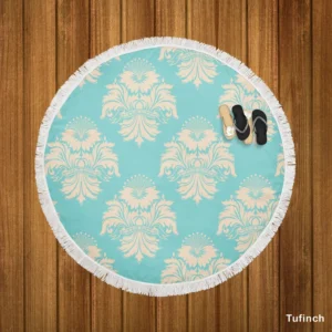 Baroque Damask In Blizzard Blue Round Beach Towel