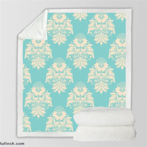 Baroque Damask In Blizzard Blue Sherpa Fleece Blanket