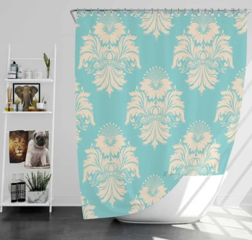 Baroque Damask In Blizzard Blue Shower Curtain