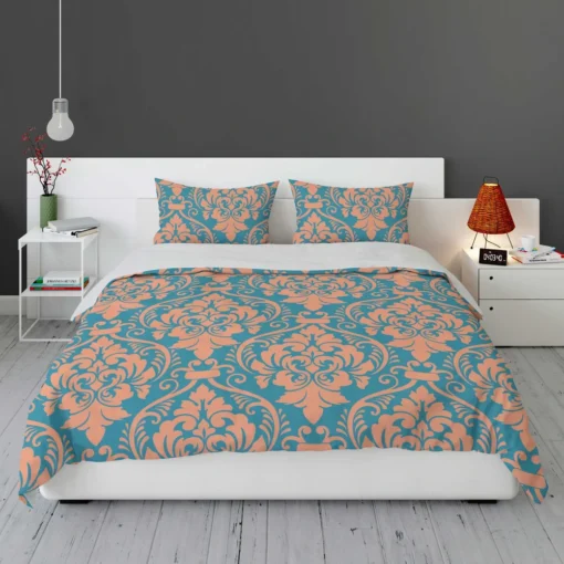 Baroque Orange Colored Damask Bedding Set 1