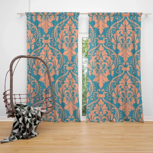 Baroque Orange Colored Damask Curtain