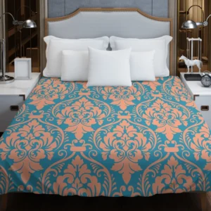 Baroque Orange Colored Damask Duvet Cover