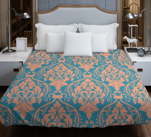 Baroque Orange Colored Damask Duvet Cover