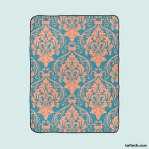 Baroque Orange Colored Damask Fleece Blanket 1