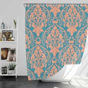 Baroque Orange Colored Damask Shower Curtain