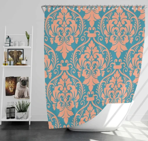 Baroque Orange Colored Damask Shower Curtain