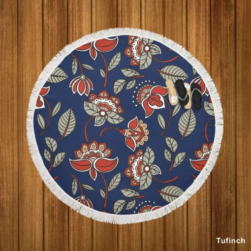 Batik Floral Print Round Beach Towel