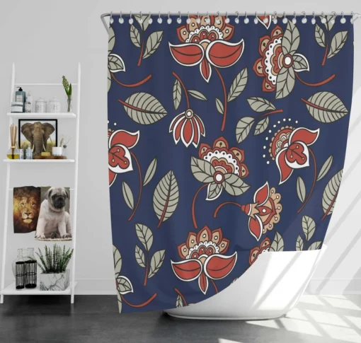 Batik Floral Print Shower Curtain