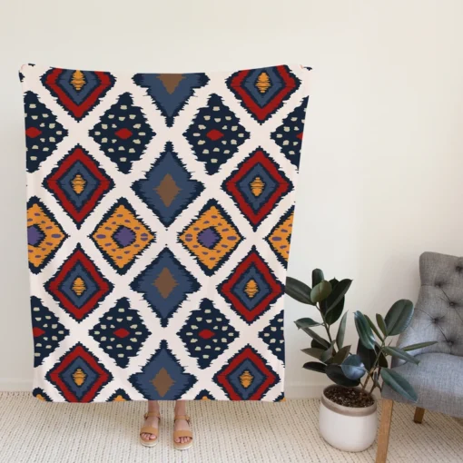 Batik Ikat Geometric Pattern Fleece Blanket