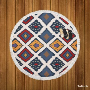 Batik Ikat Geometric Pattern Round Beach Towel