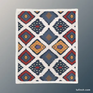 Batik Ikat Geometric Pattern Sherpa Fleece Blanket 1