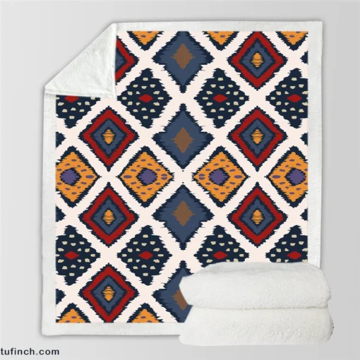 Batik Ikat Geometric Pattern Sherpa Fleece Blanket