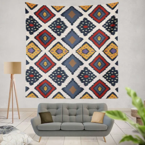 Batik Ikat Geometric Pattern Wall Tapestry