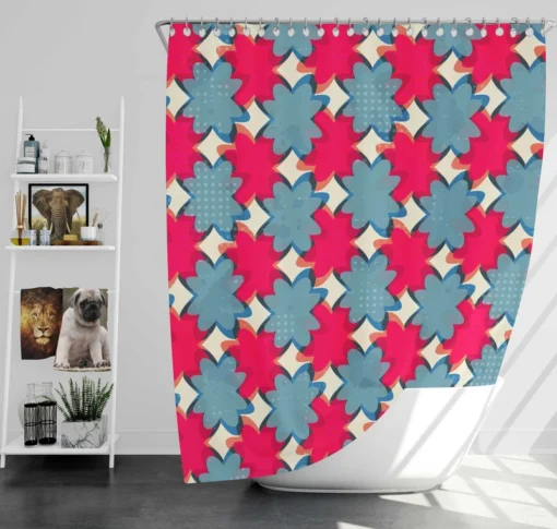 Batik Traditional Pink Floral Pattern Shower Curtain