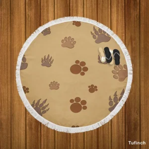 Bear Paw Brown Pattern Round Beach Towel